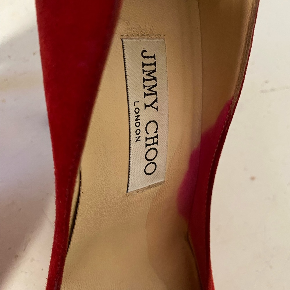 Jimmy Choo Red Pumps 👠, still have tons of life. Fair condition, Sz 36 1/2 - Picture 7 of 8